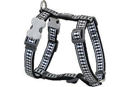 Red Dıngo Reflektörlü Kemık Desenlı Sıyah Gogus Tasması 15Mm