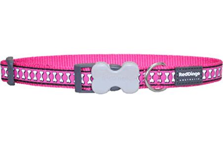 REDDİNGO REFLEKTÖRLÜ KEMİK DESENLİ PEMBE KÖPEK BOYUN TASMASI M 20MM /31-47 CM