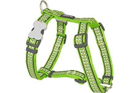 Red Dingo Reflektörlü Kemik Desenli Lime Xl Göğüs Tasması 25mm