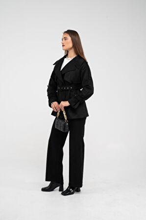 Kuşaklı Çift Düğmeli Süet Dokulu Kadın Takım 1761