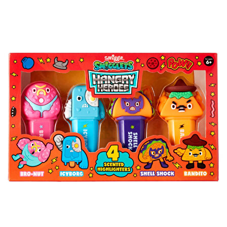 Smiggle - Smigglets Hangry Heroes Fosforlu Kalem Paketi X4