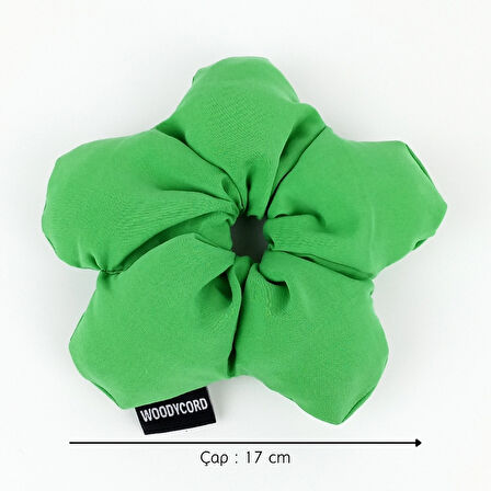 WoodyCord El Yapımı Canlı Yeşil Pofuduk Scrunchie Toka 