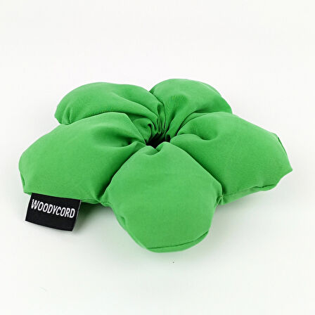WoodyCord El Yapımı Canlı Yeşil Pofuduk Scrunchie Toka 