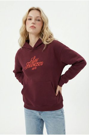 Unisex Yumuşak Dokulu San Francisco Baskılı Tasarım Oversize 3 İplik Hoodie Sweatshirt
