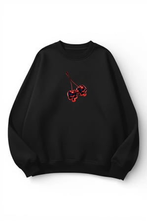 Unisex Yumuşak Dokulu Metal Kiraz Baskılı Tasarım Oversize 3 İplik Bisiklet Yaka Sweatshirt