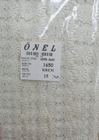 Dantel Polyester Güpür Bant Krem 15 Metre En 6 cm ON-1650-KR