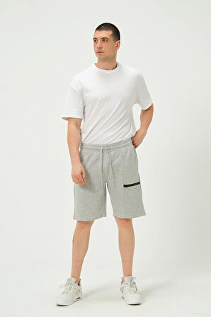 Erkek Fermuar Detaylı Şort Gri Melanj