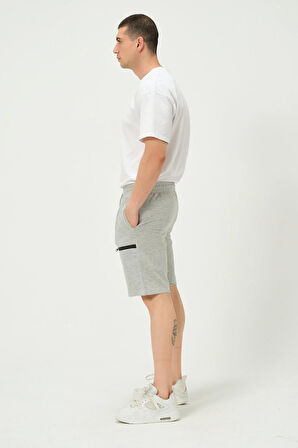 Erkek Fermuar Detaylı Şort Gri Melanj