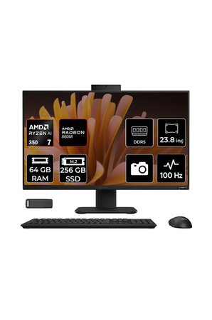 ExpertCenter P600 Ryzen AI 7 350 64GB RAM 256GB SSD 23.8" Full HD (1920x1080) FreeDOS PM640KAP337 Siyah AI-Powered All In One Bilgisayar + Per4 USB Bellek