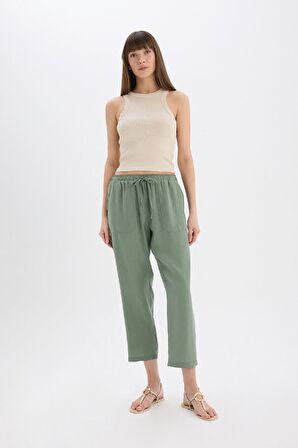 Straight Fit Çift Cepli Yüksek Bel Düz Paça Modal Pantolon