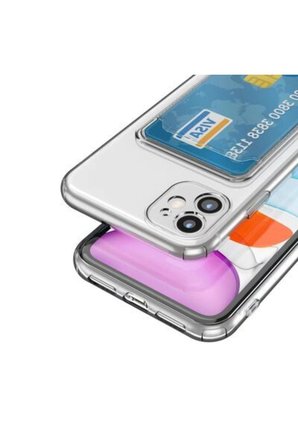 Apple Iphone 11 Ile Uyumlu Kılıf Kartlıklı Kartvizitli Şeffaf Telefon Kılıfı Kapak