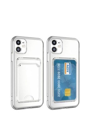 Apple Iphone 11 Ile Uyumlu Kılıf Kartlıklı Kartvizitli Şeffaf Telefon Kılıfı Kapak