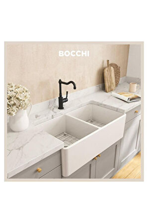 Bocchi Lavello Çift Gözlü Seramik Mutfaf Eviye, 85 Cm, Parlak Beyaz 1139-001-0120-03