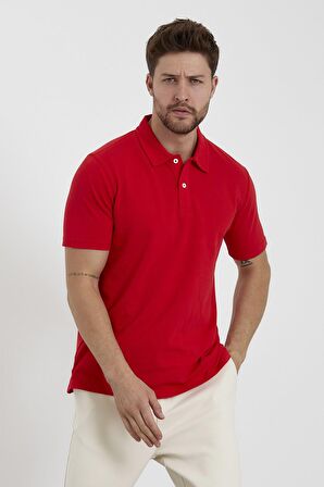 Erkek Basic Polo Yaka Tişört (Regular Fit) Kırmızı