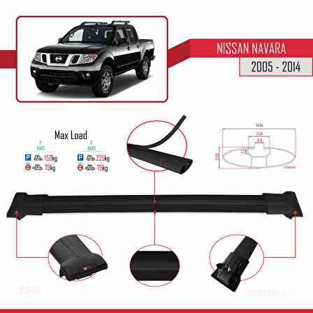 Nissan Navara 3 (D40) 2005-2014 Arası ile Uyumlu FLY Model Ara Atkı Tavan Barı Siyah 2 Adet