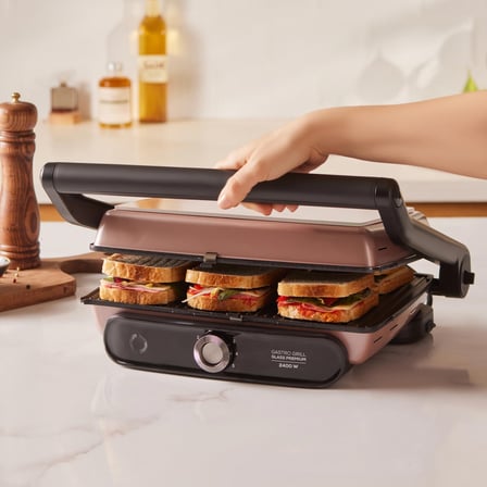 Karaca Gastro Grill Glass Premium 2400W Döküm Tost ve Izgara Makinesi Rosegold