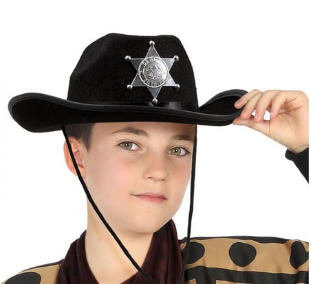 Çocuk Kovboy Şapkası Sheriff Şapkası Siyah Renk Gösteri Gereci Maskeli Balo Kutlama Detayı