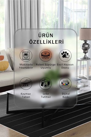 Yıkanabilir Kaymaz Taban Dijital Baskılı Halı ve Yolluk – Leke Tutmaz Salon & Mutfak Halısı