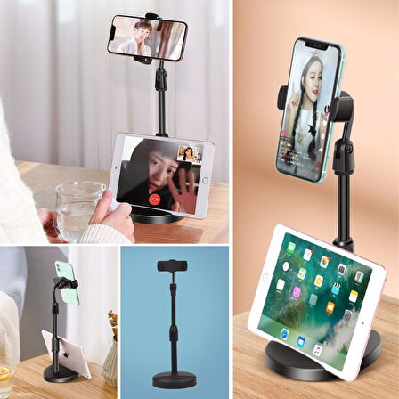 caselka® Masa Üstü Tablet ve Telefon Tutucu Plastik Aparat Siyah Telefon Standı