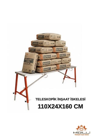 Alüminyum Gövdeli Çelik Ayaklı Teleskopik Katlanır İnşaat İskelesi - 400 Kg Taşıma Kapasitesi 110x24x160