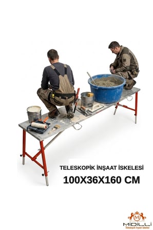 Alüminyum Gövdeli Çelik Ayaklı Teleskopik Katlanır İnşaat İskelesi - 400 Kg Taşıma Kapasitesi 100x36x160cm