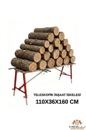 Alüminyum Gövdeli Çelik Ayaklı Teleskopik Katlanır İnşaat İskelesi - 400 Kg Taşıma Kapasitesi 110x36x160cm