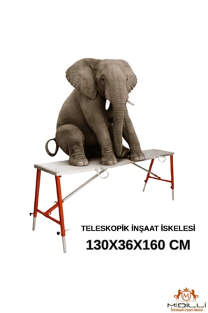 Alüminyum Gövdeli Çelik Ayaklı Teleskopik Katlanır İnşaat İskelesi - 400 Kg Taşıma Kapasitesi 130x36x160cm