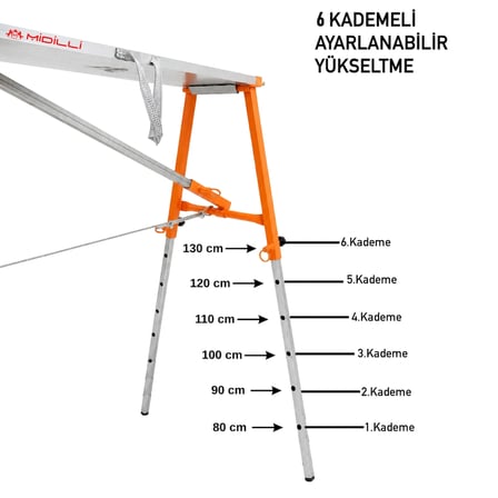 Alüminyum Gövdeli Çelik Ayaklı Teleskopik Katlanır İnşaat İskelesi - 400 Kg Taşıma Kapasitesi 130x36x200cm