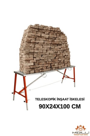 Alüminyum Gövdeli Çelik Ayaklı Teleskopik Katlanır İnşaat İskelesi - 400 Kg Taşıma Kapasitesi 90x24x100cm