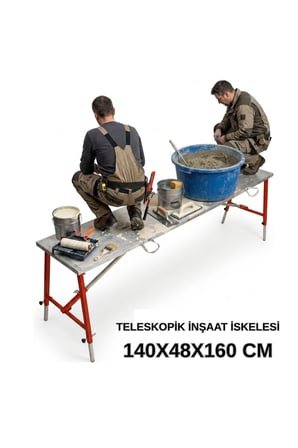 Alüminyum Gövdeli Çelik Ayaklı Teleskopik Katlanır İnşaat İskelesi - 400 Kg Taşıma Kapasitesi 140x48x160cm