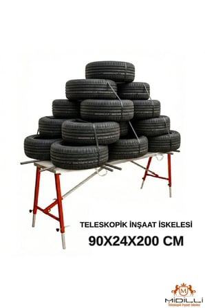 Alüminyum Gövdeli Çelik Ayaklı Teleskopik Katlanır İnşaat İskelesi - 400 Kg Taşıma Kapasitesi 90x24x200cm