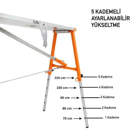 Alüminyum Gövdeli Çelik Ayaklı Teleskopik Katlanır İnşaat İskelesi - 400 Kg Taşıma Kapasitesi 110x24x200cm