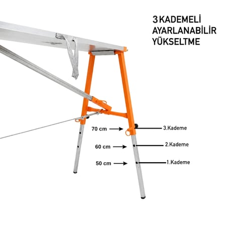 Alüminyum Gövdeli Çelik Ayaklı Teleskopik Katlanır İnşaat İskelesi - 400 Kg Taşıma Kapasitesi 70x24x100cm