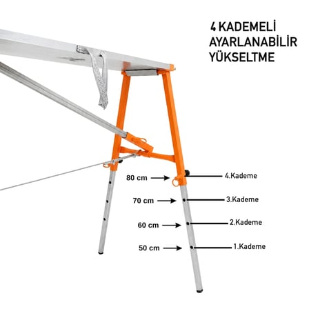 Alüminyum Gövdeli Çelik Ayaklı Teleskopik Katlanır İnşaat İskelesi - 400 Kg Taşıma Kapasitesi 80x24x100cm