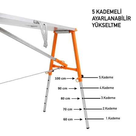 Alüminyum Gövdeli Çelik Ayaklı Teleskopik Katlanır İnşaat İskelesi - 400 Kg Taşıma Kapasitesi 100x36x200cm