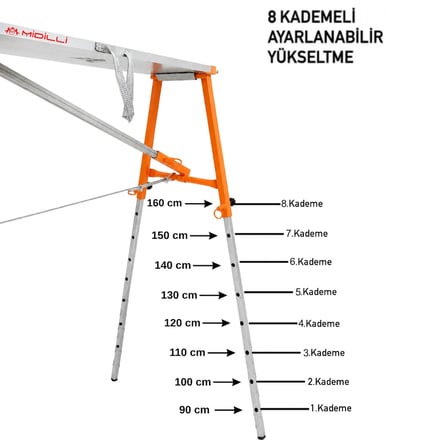 Alüminyum Gövdeli Çelik Ayaklı Teleskopik Katlanır İnşaat İskelesi - 400 Kg Taşıma Kapasitesi 160x36x200cm