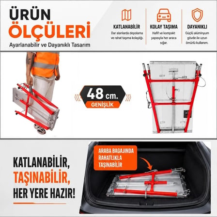 Alüminyum Gövdeli Çelik Ayaklı Teleskopik Katlanır İnşaat İskelesi - 400 Kg Taşıma Kapasitesi 160x48x160cm