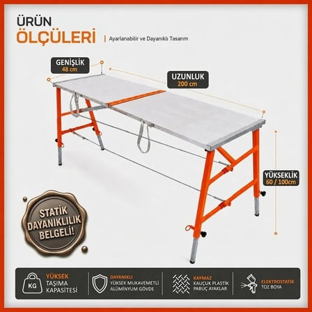 Alüminyum Gövdeli Çelik Ayaklı Teleskopik İnşaat İskelesi Kırmızı - 400 Kg Taşıma Kapasitesi 100x48x200cm