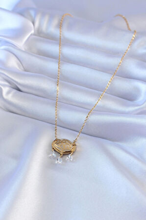 316L Çelik Gold Renk Lotus Model Zirkon Taşlı Kadın Kolye