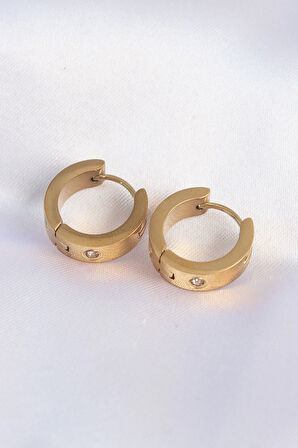 316L Çelik Gold Renk Zirkon Taşlı Minimal Cartier Model Halka Küpe