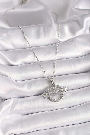 316L Çelik Gümüş Renk Zincir Zirkon Taşlı Halka Model Kadın Kolye