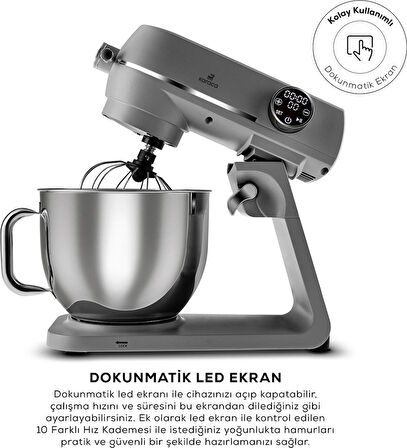 Karaca Multichef Artisan Digital Ekran 7 Litre Döküm Stand Mikser Antrasit 1800w