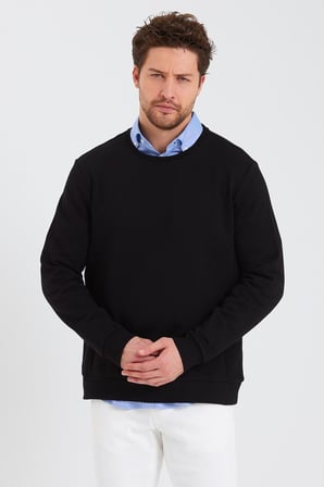 Erkek Bisiklet Yaka Uzun Kol Kışlık Siyah Sweatshirt