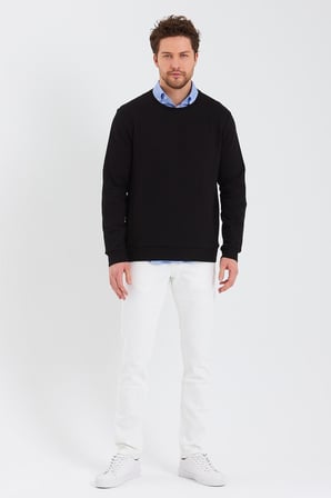 Erkek Bisiklet Yaka Uzun Kol Kışlık Siyah Sweatshirt