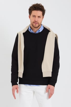 Erkek Bisiklet Yaka Uzun Kol Kışlık Siyah Sweatshirt