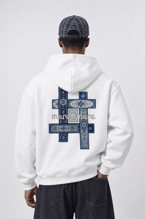 Erkek Sky Patch Detaylı Oversize Hoodie Ekru