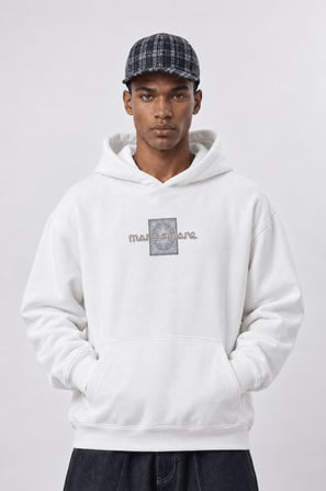 Erkek Sky Patch Detaylı Oversize Hoodie Ekru