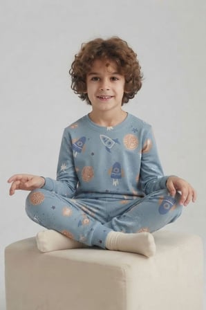 Erkek Çocuk Uzaylı-Basketli Baskılı Pamuklu Pijama Takım TKM1030