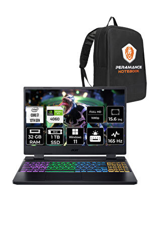 Acer Nitro 5 i7 12650H 32GB 1TB SSD RTX4060/8GB 165Hz FHD 15.6" W11P Gaming Laptop & PER4 ÇANTA
