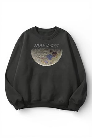 Unisex Yumuşak Dokulu Gerçek Ay Baskılı Tasarım Oversize 3 İplik Bisiklet Yaka Sweatshirt